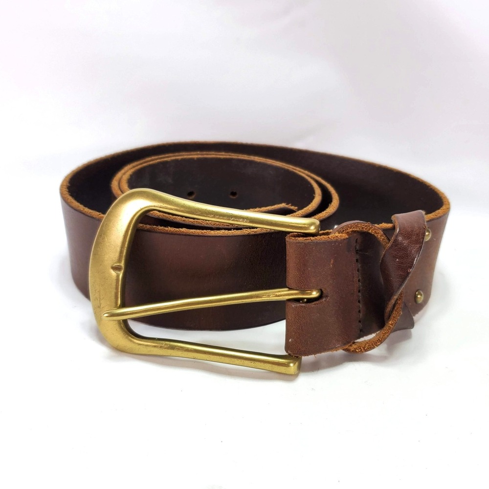 Vintage 90s GAP Brown Genuine Leather Brass Buckle Belt XL Made in USA 40-42